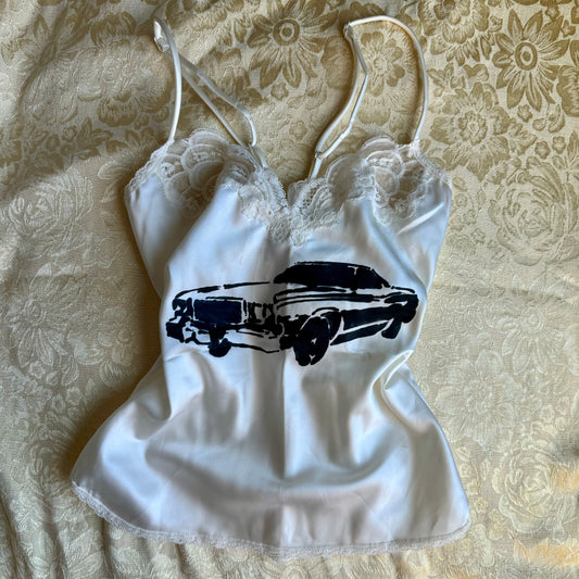 ‘Ride’ hand painted vintage silk tank