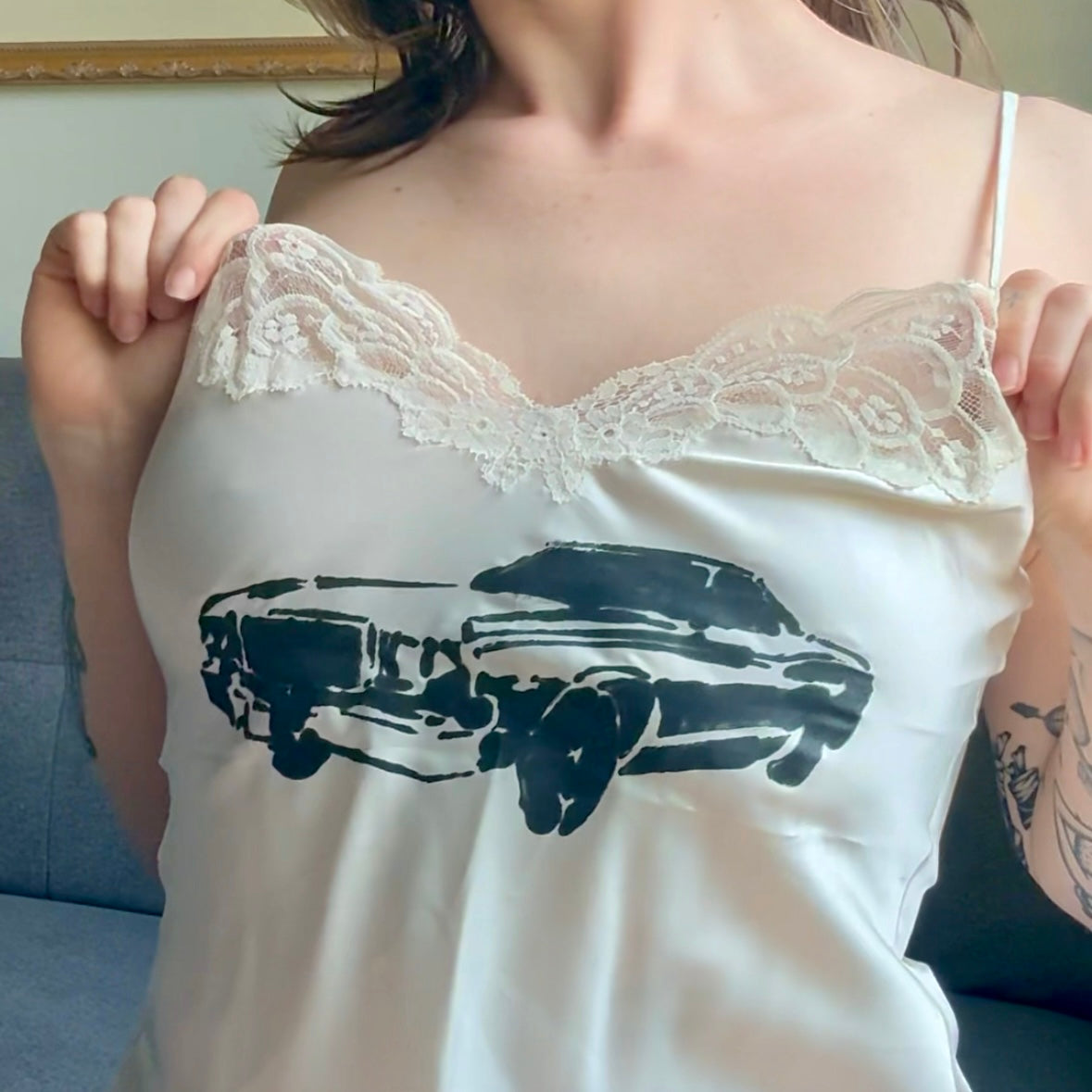 ‘Ride’ hand painted vintage silk tank